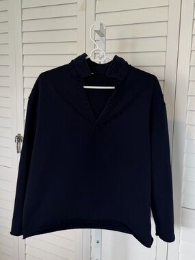 Women's V-Neck Popover Henley Sweater - Navy Blue